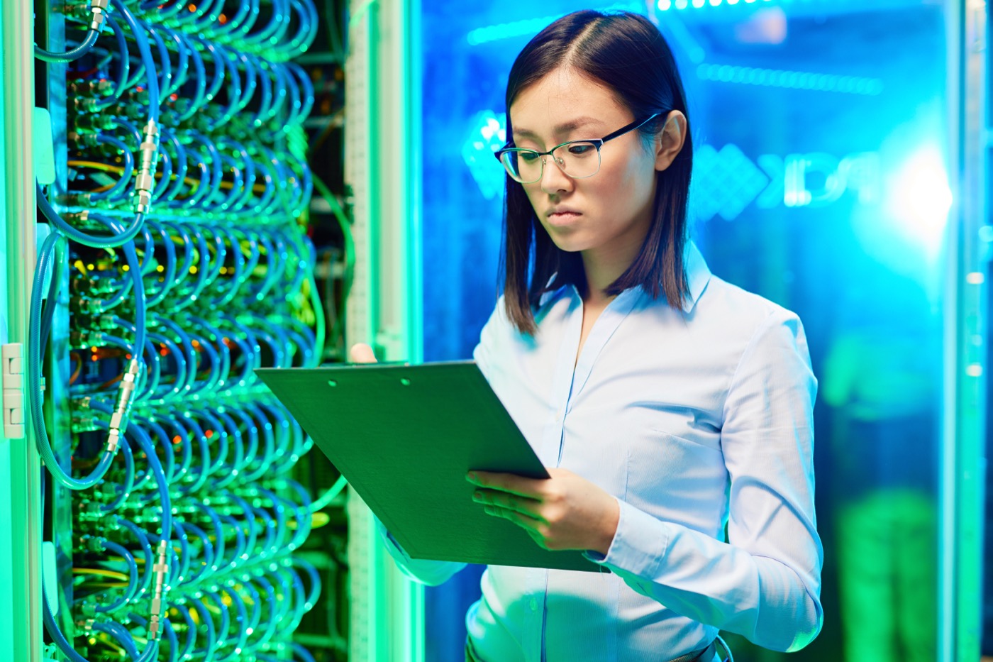 Technology professional in a data centre